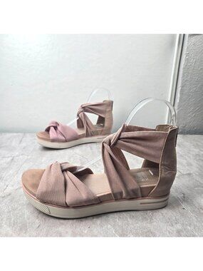 Eileen Fisher Gladiator Sandals Size 6.5 Mauve Pink Mesh Bohemian Strappy Wedge